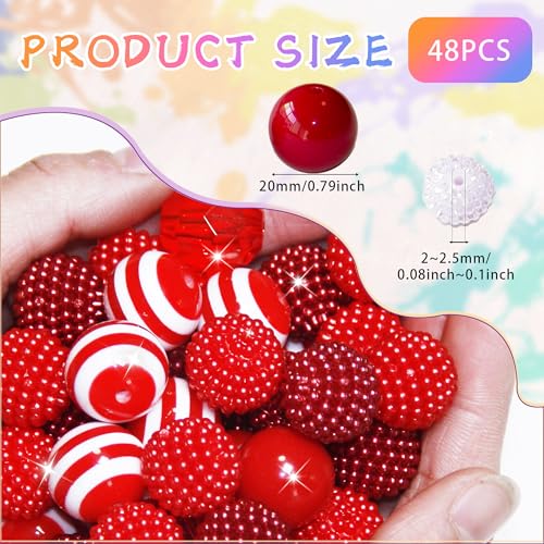 48 Pcs 20mm Beads for Pens Bubblegum Beads Red Crystal Acrylic Round Chunky Beads Sparkly Large Balls Beads for Pen Beadable Keychain Bracelet Necklace DIY Jewelry Making Supplies - color: Red Color