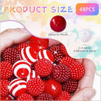48 Pcs 20mm Beads for Pens Bubblegum Beads Red Crystal Acrylic Round Chunky Beads Sparkly Large Balls Beads for Pen Beadable Keychain Bracelet Necklace DIY Jewelry Making Supplies - color: Red Color