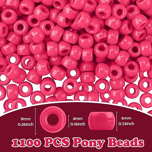 QPIXVB 1100PCS Pony Beads,Beads for Jewelry Making Bracelets Making Friendship Bracelet Hair Beads Kit for Crafts Cute Bulk Pony Beads for Keychain Necklace Making - color: rosy red beads