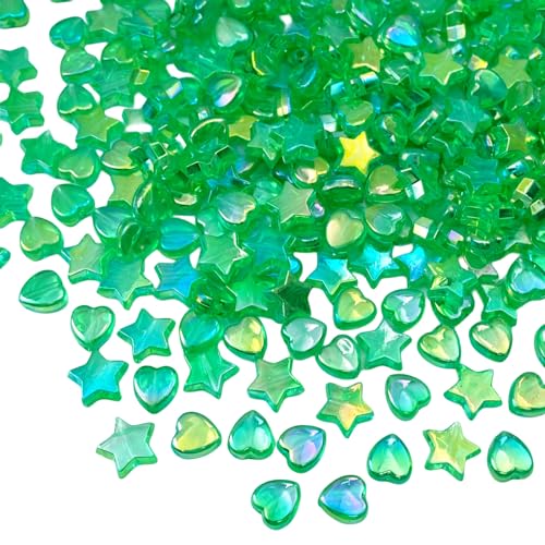 600 PCS Acrylic Heart Star Shape Beads Clear AB Colors Plastics Loose Spacer Bead for DIY Necklace Bracelet Jewelry Craft Making (Green AB) - color: Green AB