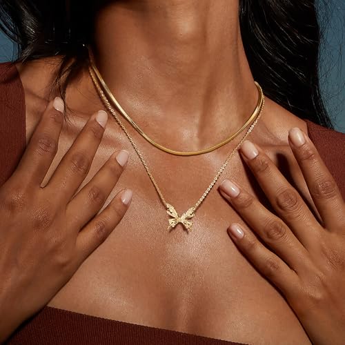 Dremmy Studios Dainty Gold Choker Necklace for Women 14K Gold Plated Coin Disc Figaro Layered Beaded Flat Mariner Sideways Cross Wishbone Link Clavicle Necklaces - style: 1.9mm Snake Chain