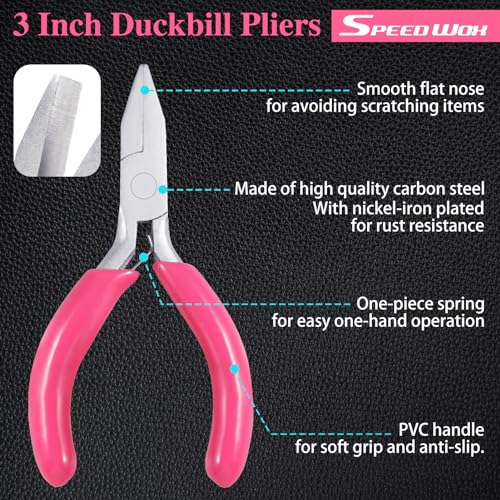 SPEEDWOX Mini Pink Nose Pliers, 3 Inch Duckbill Pliers for Jewelry Making, DIY Craft & Hobby Supplies - style: 3" Flat Nose Pliers