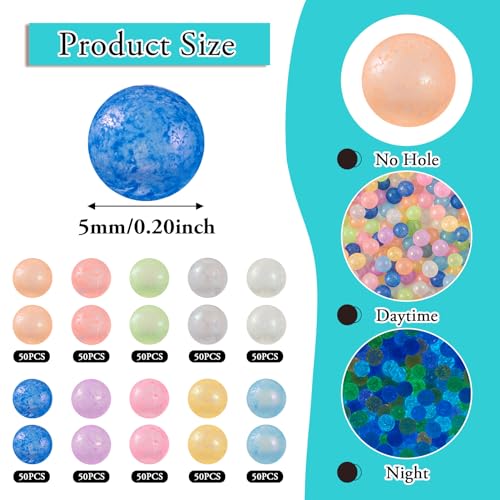Beadthoven 500pcs 5mm Luminous Bubble Beads 10 Colors No Hole Glow in The Dark Droplet Bubble Beads Pastel UV Resin Fillers Round Glass Balls Beads for Resin Crafts DIY 3D Nail Arts Shaker - size: 5mm