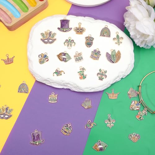 MARFOREVER 40 Pcs/20 Pairs Mardi Gras Charms for Jewelry Making, Glitter Mardi Gras Charm Carnival Mask Jester Fleur-de-lis Charms Pendants for Bracelets Necklace Earrings DIY Crafts Accessories Gifts - style: Mardi Gras