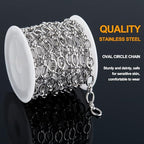 KYUNHOO 6.5FT/2M Oval Circle Chain Spool Silver Chain Roll Soldered Stainless Steel Chains Rolo Jewelry Chain with Connectors for Jewelry Making Supplies - color: Circle Silver