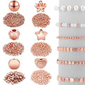 Hicarer 1200 Pieces Spacer Beads Set Star Round Ball Rondelle Faceted Spacer Heart Flower Flat Disc Loose Beads for Bracelet Charms Jewelry Making - color: Rose Gold