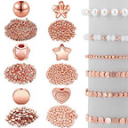 Hicarer 1200 Pieces Spacer Beads Set Star Round Ball Rondelle Faceted Spacer Heart Flower Flat Disc Loose Beads for Bracelet Charms Jewelry Making - color: Rose Gold