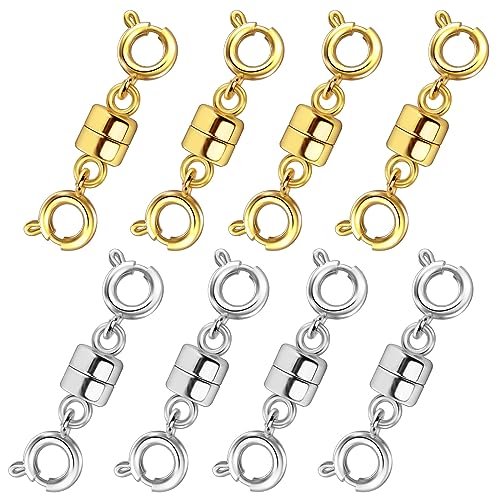 Double Magnetic Necklace Clasps and Closures 14K Gold and Silver Bracelet Extender Jewelry Clasps Converters for DIY Jewelry Making - color: 8Pcs | 4Gold & 4Silver