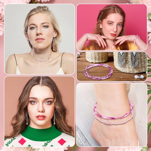 Jexine 2 Sets 30 Colors Glass Seed and Bugle Beads Kit Small Loose Craft Beads for Jewelry Making DIY Crafts Bracelets and Necklaces(Pink, Rose Red) - color: Pink, Rose Red