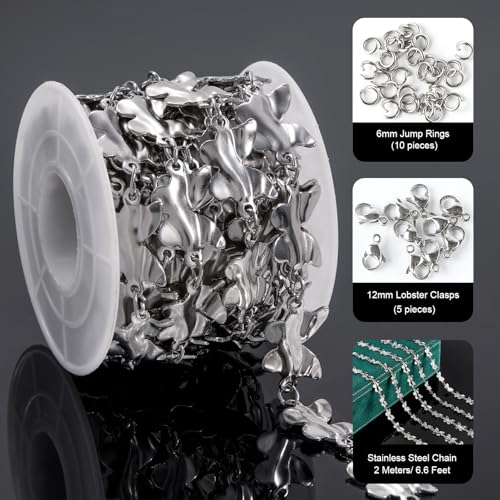 UMAOKANG 2 Yard Butterfly Chain for Jewelry Making Stainless Steel Chains Bulk on Spool with Jump Rings Lobster Clasps - color: Silver Butterfly