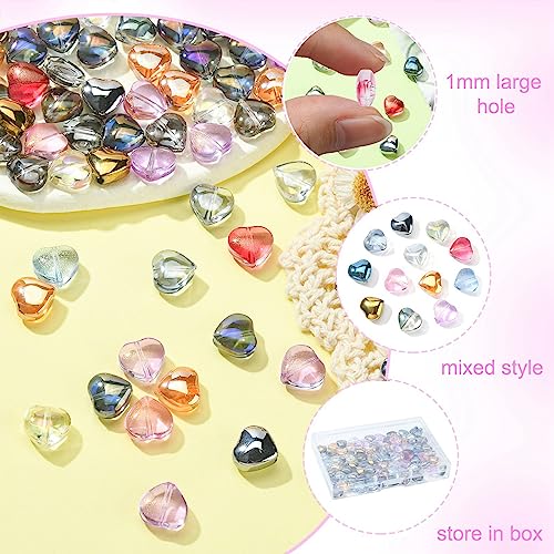 UR URlifehall 100 Pcs Heart Electroplate Transparent Glass Beads with Glitter Gold Colorful Heart Shaped Glass Beads for Keychain Jewelry Making - color: 100Pcs-10x10x5mm-heart glass beads