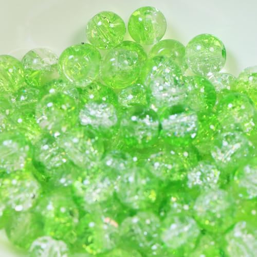 100Pcs 10mm Crackle Glass Beads for Jewelry Making - Round Spacer Crystal Beads Bulk, DIY Craft Supplies for Necklace Bracelet Earrings (Leaf Green Transparent) - color: Leaf Green Transparent