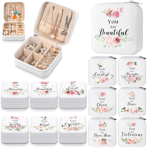 Kacctyen 12 Pcs Mini Travel Jewelry Case Bulk You Are Amazing Loved Mother's Day Church Gifts Bulk Pink Rose Party Gift for Secretary Day Girls Leather Travel Jewelry Case - color: Pink Rose