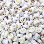 Amaney Letter Beads S 100pcs 7x4mm White Round Acrylic Gold Alphabet for Bracelet Jewelry Making - color: Gold-S