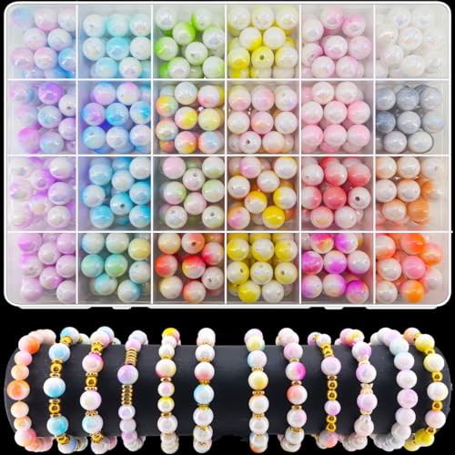 408Pcs 10mm Acrylic Round Beads for Jewelry Making, 24 Colors Pastel Two Tone Round Bead for Bracelets Making Kit Candy Color Plastic Bubble Gum Beads Pastel Loose Beads Bulk for DIY Necklace Crafts - color: Pastel 10mm