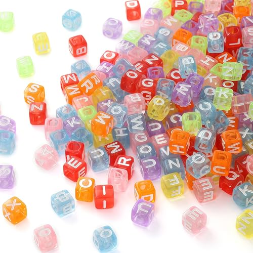 DAHI 1000pcs Transparent Square Letter Beads 6mm Acrylic Color Letter Bead Assorted Alphabet Beads A-Z Acrylic Cube Letter Beads for Jewelry Making (6x6mm) - color: white transparent color 6x6mm