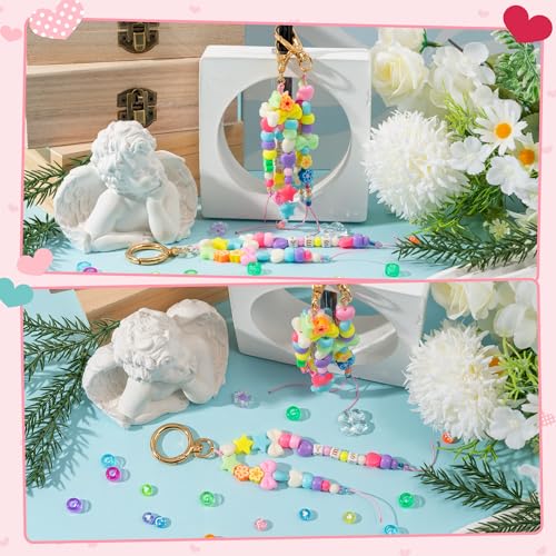 WATINC DIY Keychain Making Kit with Tools - 980PCS Craft Supplies with Charms, Alphabet Beads, Key Rings, Clips, Scissors to Make Bag Charms, Lip Gloss Organize Keychain, Jewelry Gifts for Teens