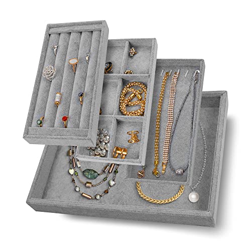 Houseables Jewelry Drawer Organizer, Jewelry Organizer For Drawer, Velvet Tray, Box Divider Inserts, Box Inserts, Flat Stackable Trays, Earring, Ring, Necklace, Bracelet, Display, Vanity Dresser, Safe