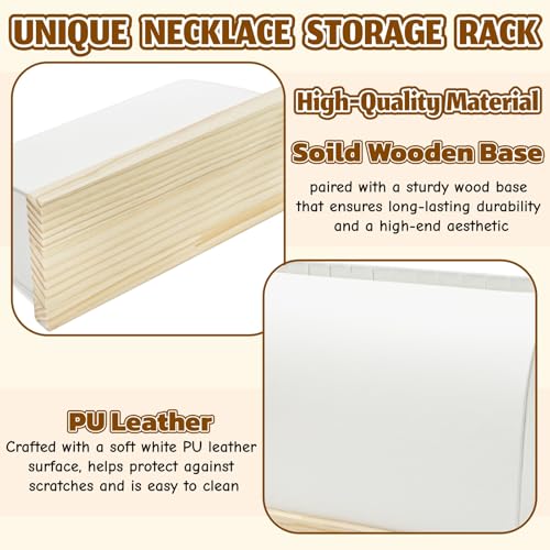 2 Pack Cambered Necklace Display Stand, Soft Leather Necklace Bracelet Organizer Rack for Selling, White Tabletop Jewelry Display Storage Holder for Necklaces, Pendant, Mother's Day