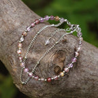 Peridot Stand Silver Gold Bracelets, Handmade Birthstone Stack Bracelet Crystal Gemstones Bead Chain Gift for Women, 8" - color: Silver-02-Amethyst