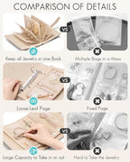 VLANDO Travel Jewelry Organizer Case,Jewelry Storage Book Ring Binder with Clear Zipper Velvet Pouch Bag for Traveling,Rings,Necklace,Earrings,Bracelets,Brooches-Toffee - color: 02.Toffee