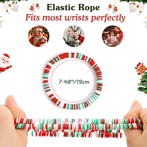 Emibele Colorful Stretch Bracelet Stack Boho Beaded Bracelet Set Heishi Surfer Bracelet Stackable Y2K Trendy Jewelry Friendship Multiple Set Women Fans - style: Red & Green &Gold 7PCS