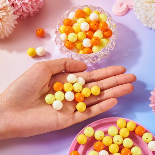 100 Pcs 11.5-12mm Bubblegum Beads Opaque Acrylic Chunky Loose Spacer Round Focal Beads for Jewelry Making Bracelet Necklace Keychain Craft Art Making,Hole:1.8mm,Yellow - color: Yellow
