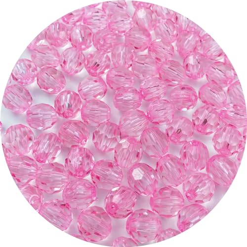 300pcs 8mm Acrylic Round Crystal Faceted Beads for Crafts Spacer Beads for Jewelry Making Necklaces Bracelets Earrings DIY Decoration(Pink) - color: Pink, size: 8mm