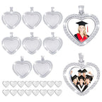 Hicarer 24 Pcs Rhinestone Pendant Trays Set Including 8 Heart Shape Double Sided Blank Pendant Charms with 16 Glass Domes Blank Discs Necklaces Halloween Jewelry Making - color: Silver