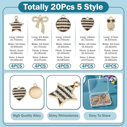 Craftdady Crystal Rhinestone Pendants Butterfly Heart Rhombus Bowknot Earring Charms Alloy Enamel Metal Pendants Light Gold Bracelet Charms for DIY Craft Necklace Jewelry Making - color: Light Gold 5 Styles