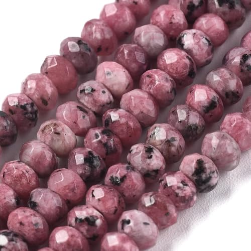 115pcs Faceted Natural Jade Stone Beads 4x2mm Dyed Stone Rondelle Disk Loose Spacer Beads for Jewelry Making Design Friendship Bracelet Necklace Keychain Lanyard Ornament, Pale Violet Red - color: Pale Violet Red