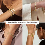 Gold Bracelets Set for Women Stack, Chunky Thick Bracelets Stack for Women Trendy, Simple Dainty Thin Gold Plated Cuff Stackable Bracelets With Beaded Cuban Paperclip Snake Rope Bangle Hand Chain Jewelry - style: Style 08-gold