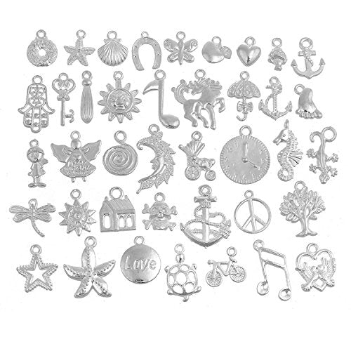 RUBYCA 160Pcs Wholesale Lot Tibetan Mix Pendant Charm White Silver Plated Metal Jewelry Making Mix6 - color: Mix 6, size: 160 PCS