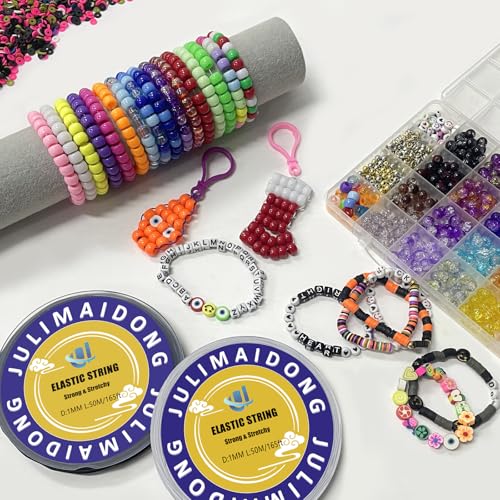 3 Rolls 1.0 mm 495 Feet Rainbow/White/Black Elastic Bracelet Stretchy String Cord, Stretch Bead Cord for Bracelets Jewelry Making, Necklaces, Beading and Crafts (590ft) - size: 590ft