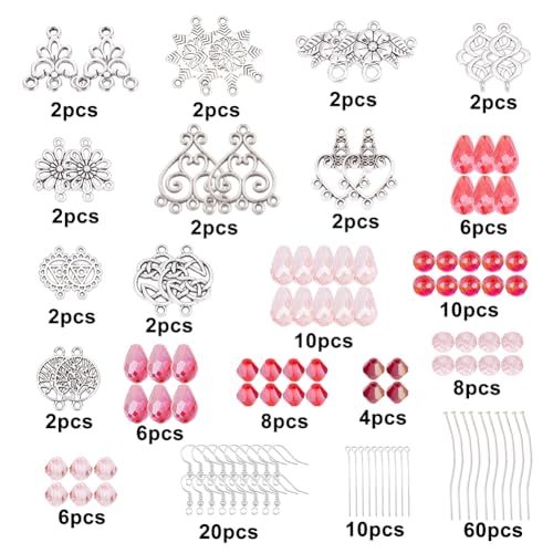 SUNNYCLUE 1 Box DIY 10 Pairs Red Beads Chandelier Dangle Earring Making Kit Flat Round Celtic Knot Flower Tree Snowflake Heart Component Links Teardrop Electroplate Glass Beads for Jewelry Beginners - color: Chandelier Bohemian Style G