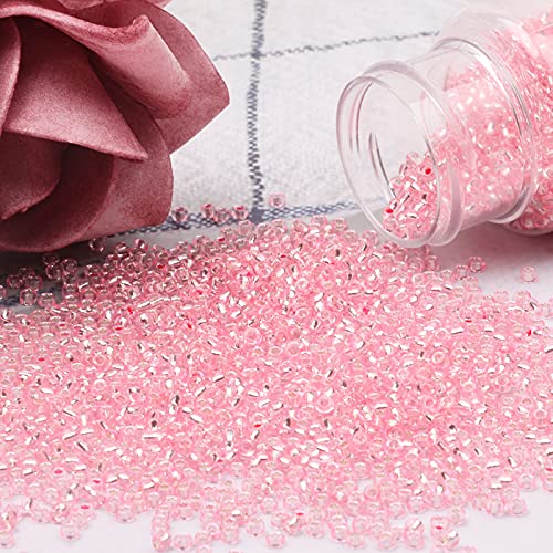 2100 Pcs Size 6/0 Glass Seed Beads, 4 mm Light Pink Small Mini Spacer Loose Pony Beads for Jewelry Making and DIY Crafts - color: Light Pink, size: Large