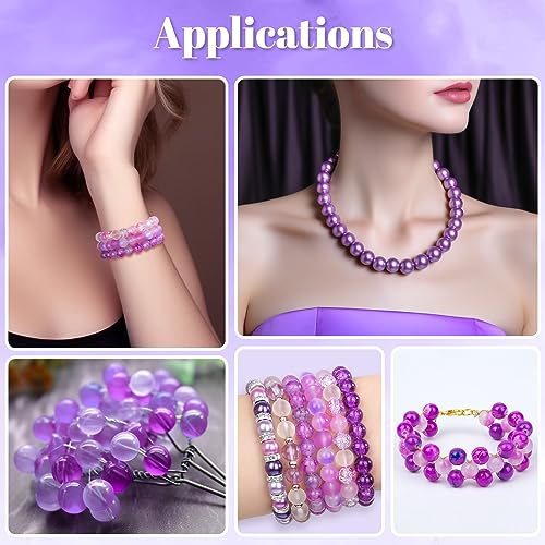 PAXCOO 720pcs Glass Beads for Jewelry Making 8mm, 24 Colors Bead Bracelet Making Kit Purple Round Loose Beads for Bracelet Earring Necklace Jewelry Making Supplies - color: Purple