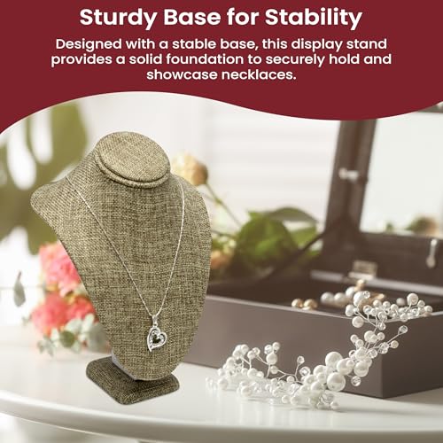 Novel Box Burlap Stand Jewelry Necklace Display 5.5x3x7.5 Inches - Freestanding Travel Necklace Holder Stand - Necklace Mannequin Organizer Stands - Necklace Displays Small - color: Burlap, size: Small