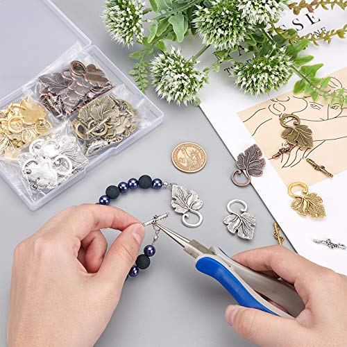 SUPERFINDINGS 40 Sets Tibetan Style Leaf Toggle Jewelry Clasps 4 Colors Necklace Toggle Clasp Alloy Metal T-bar Closure Clasps for Necklace Bracelet Jewelry Making DIY Craft,1.42x0.87x0.18Inch