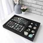 MOOCA Jewelry Display Set, Necklace Display Bust, Earring Organizer, Ring Holder Stand for Showcase and Store, Premium Fabric - color: 9a) 3 piece.Black Velvet Tray