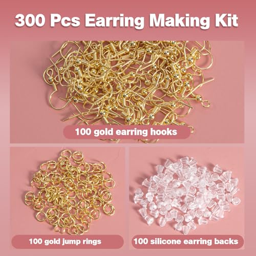 14k Gold Plated Earring Hooks for Jewelry Making, 300 Pcs Hypoallergenic DIY Earring Making Supplies Kit, Upgraded French Ear Fish Hook Earing Findings Wires Parts Hardware Pieces (Gold) - color: Gold