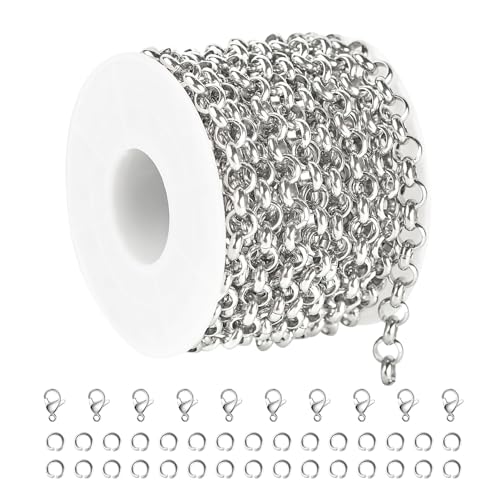 KYUNHOO 4 Meters Circle Link Chain Spool Soldered Stainless Steel Chains for Jewelry Making Charm Chains Bulk for Men DIY Jewelry Craft Finding Jewelry Making Supplies - color: Silver Circle