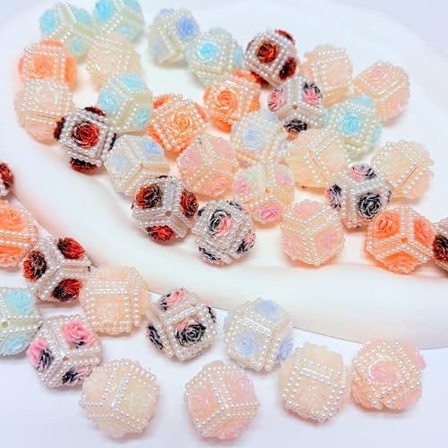 10pcs Rhinestone Focal Beads for Pens, Sparkling 3D Rose Flower Designs with Pearl & Cubic Sugar Accents, Fancy Beads for DIY Jewelry Making Keychains Crafts Holiday Decorations(Rose Sugar Cube) - color: Rose Sugar Cube