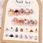 100Pcs Halloween Nail Art Charms Multi Shapes Colors 3D Pumpkin Torch Broom Nail Charms Cute Cartoon Bandage Web Ghost Tombstone Hat Nail Art Rhinestones Mini Flatback Nail Supplies for DIY Nails Art - color: Halloween-5