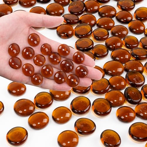 Brown Flat Glass Marbles, 0.97 lb Transparent Vase Filler Pebbles Gems, Decorative Glass Beads for Vases, Crafts, Floral, Mancala Stones, Aquarium Rocks for Fish Tank, Approx.0.6"-0.8" - color: Brown