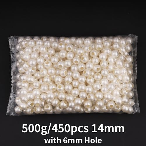 FM FM42 500g/450pcs 14mm Pearls with 6mm Big Hole Ivory Simulated Pearl Beads for Crafts - color: 14mm Pearls with 6mm Hole, 500g/450pcs