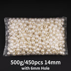 FM FM42 500g/450pcs 14mm Pearls with 6mm Big Hole Ivory Simulated Pearl Beads for Crafts - color: 14mm Pearls with 6mm Hole, 500g/450pcs