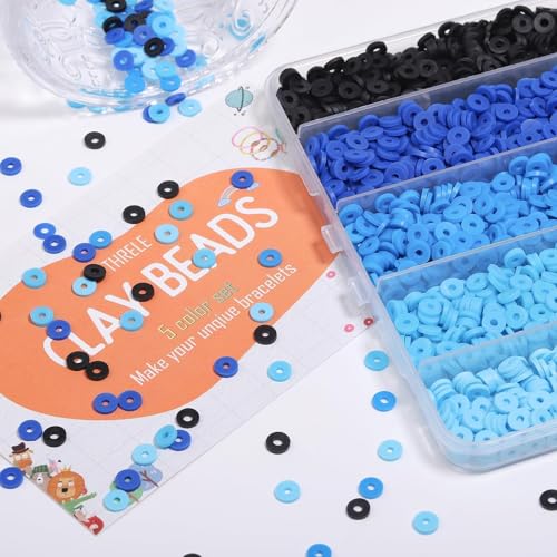 3500pcs Blue Clay Beads for Bracelets Making 6mm Heishi Beads Polymer Flat Round Disc Clay for Jewelry Making Blue Bead Crafts - color: Blue