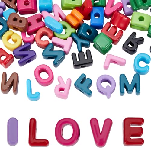 52Pcs Large Acrylic Letter Bead Chunky Alphabet Beads Bulk Big Slide Initial Letters Blocks Loose Spacers for Jewelry Making Key Chains Friendship Bracelets Keychain Phone Bag Charm Accessory - style: Style 1