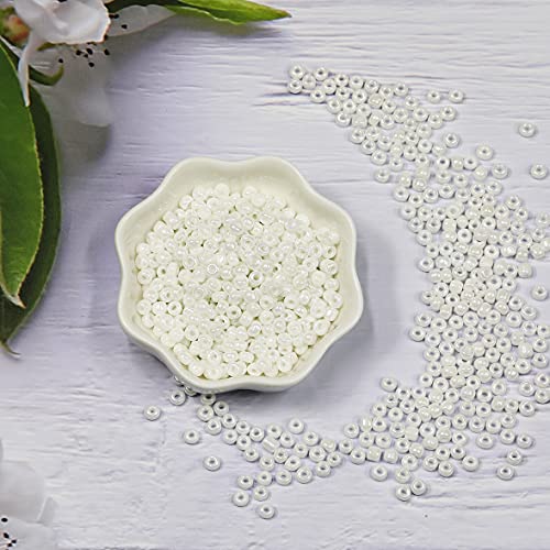 Size 6/0 Crafts Glass Seed Beads 4mm White Bright Beads for Jewelry Making (Total About 100g About 1200pcs) - color: White Bright